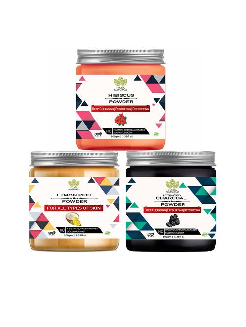 100% pure & naturals hibiscus powder 100gm & lemon peel powder 100gm & charcoal powder 100gm (pack of 3) 300gm - 18636398 - Very Small Image - 1
