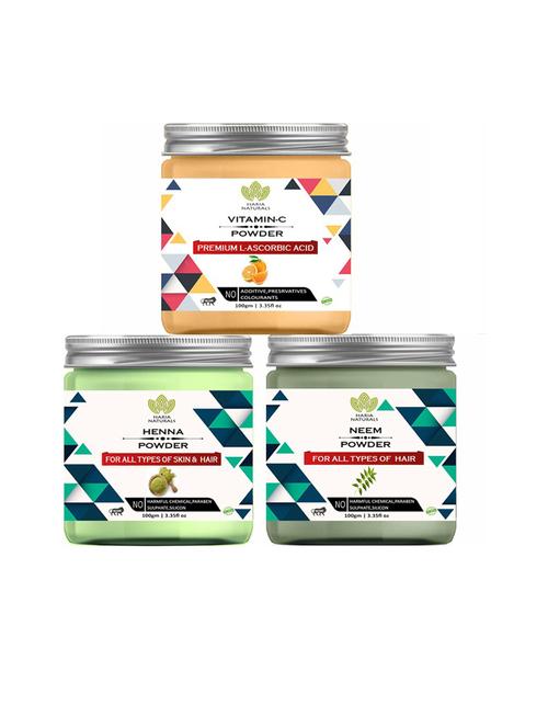 100% pure & naturals vitamin-c powder 100gm & henna powder 100gm & neem powder 100gm (pack of 3) 300gm - 18636399 - Very Small Image - 1