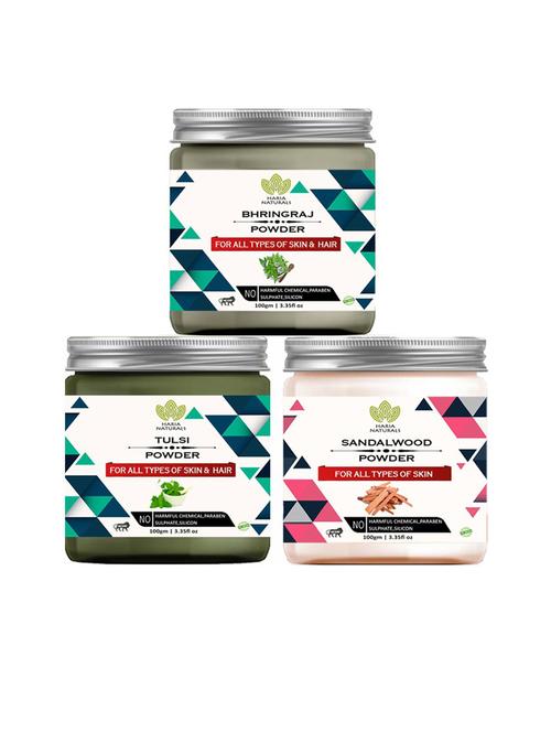 100% pure & naturals bhringraj powder 100gm & tulsi powder 100gm & sandalwood powder 100gm (pack of 3) 300gm - 18636403 - Very Small Image - 1