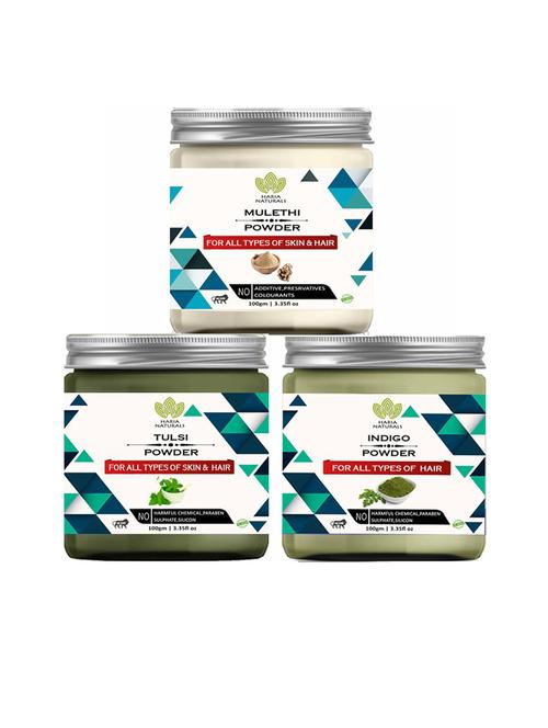 100% pure & naturals mulethi powder 100gm & tulsi powder 100gm & indigo powder 100gm (pack of 3) 300gm - 18636404 - Very Small Image - 1