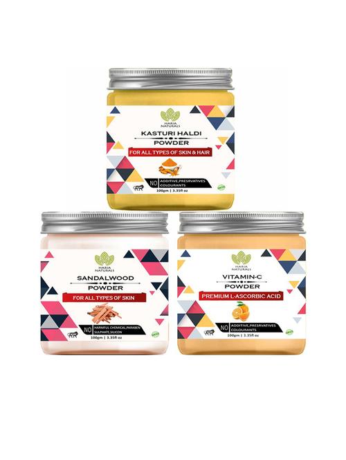 100% pure & naturals kasturi haldi powder 100gm & sandalwood powder 100gm & vitamin-c powder 100gm (pack of 3) 300gm - 18636451 - Very Small Image - 1