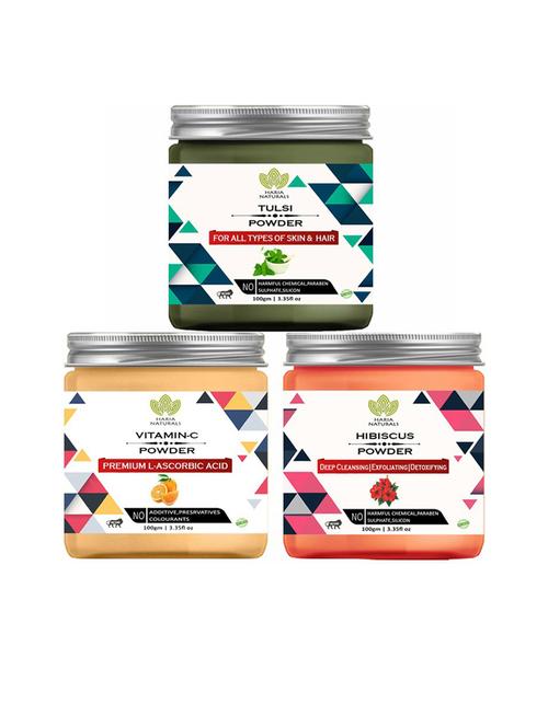 100% pure & naturals tulsi powder 100gm & vitamin-c powder 100gm & hibiscus powder 100gm (pack of 3) 300gm - 18636454 - Very Small Image - 1