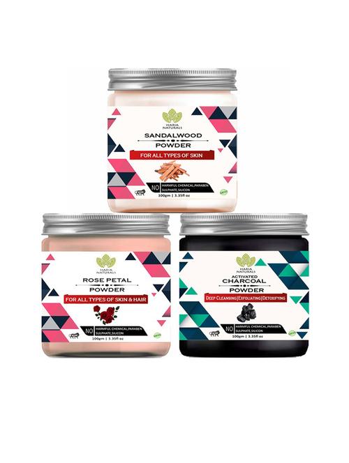 100% pure & naturals sandalwood powder 100gm & rose petal powder 100gm & charcoal powder 100gm (pack of 3) 300gm - 18636500 - Very Small Image - 1