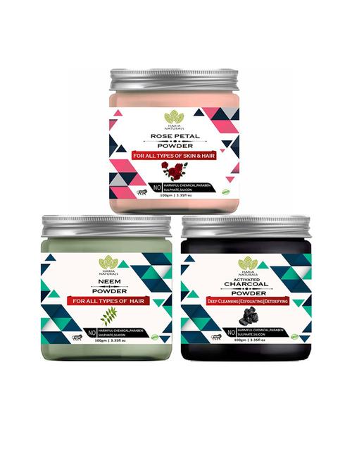 100% pure & naturals rose petal powder 100gm & neem powder 100gm & charcoal powder 100gm (pack of 3) 300gm - 18636504 - Very Small Image - 1