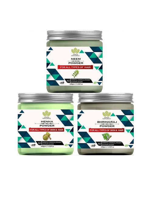 100% pure & naturals neem powder 100gm & henna powder 100gm & bhringraj powder 100gm (pack of 3) 300gm - 18636506 - Very Small Image - 1