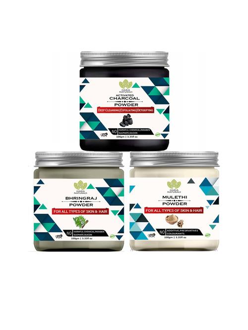 100% pure & naturals charcoal powder 100gm & bhringraj powder 100gm & mulethi powder 100gm (pack of 3) 300gm - 18636509 - Very Small Image - 1