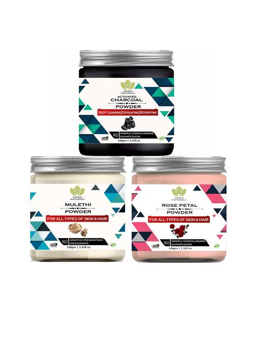 100% pure & naturals charcoal powder 100gm & mulethi powder 100gm & rose petal powder 100gm (pack of 3) 300gm - 18636511 - Very Small Image - 1
