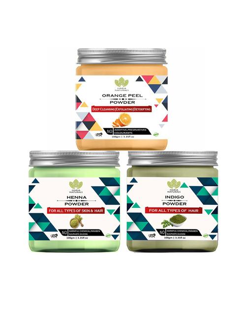 100% pure & naturals orange peel powder 100gm & henna powder 100gm & indigo powder 100gm (pack of 3) 300gm - 18636512 - Very Small Image - 1