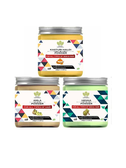 100% pure & naturals kasturi haldi powder 100gm & amla powder 100gm & henna powder 100gm (pack of 3) 300gm - 18636519 - Very Small Image - 1