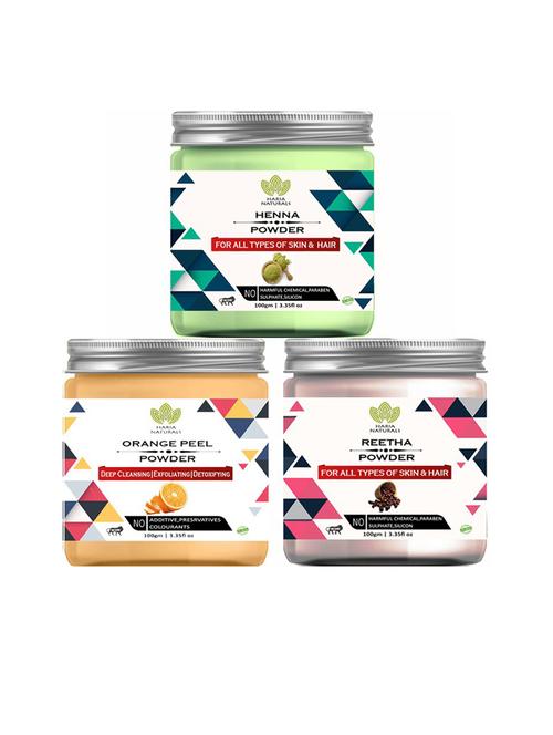 100% pure & naturals henna powder 100gm & orange peel powder 100gm & reetha powder 100gm (pack of 3) 300gm - 18636526 - Very Small Image - 1