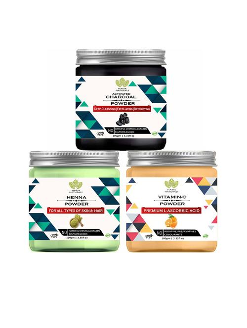 100% pure & naturals charcoal powder 100gm & henna powder 100gm & vitamin-c powder - 18636534 - Very Small Image - 1