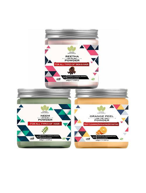 100% pure & naturals reetha powder 100gm & neem powder 100gm & orange peel powder 100gm (pack of 3) 300gm - 18636543 - Very Small Image - 1