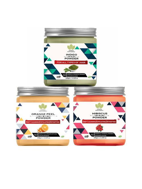 100% pure & naturals indigo powder 100gm & orange peel powder 100gm & hibiscus powder 100gm (pack of 3) 300gm - 18636547 - Very Small Image - 1