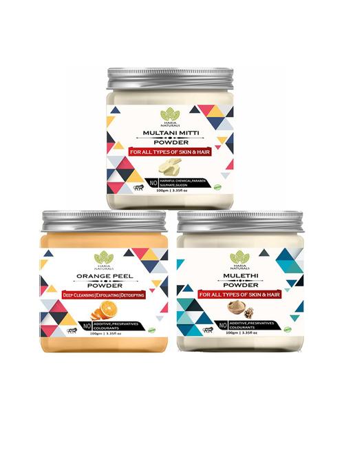 100% pure & naturals multani mitti powder 100gm & orange peel powder 100gm & mulethi powder 100gm (pack of 3) 300gm - 18636549 - Very Small Image - 1
