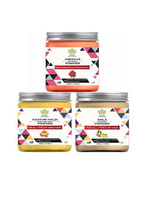 100% pure & naturals hibiscus powder 100gm & kasturi haldi powder 100gm & amla powder 100gm (pack of 3) 300gm - 18636550 - Very Small Image - 1