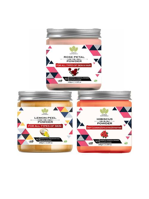 100% pure & naturals rose petal powder 100gm & lemon peel powder 100gm & hibiscus powder 100gm (pack of 3) 300gm - 18636553 - Very Small Image - 1