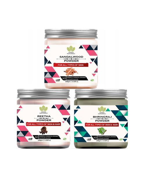 100% pure & naturals sandalwood powder 100gm & reetha powder 100gm & bhringraj powder 100gm (pack of 3) 300gm - 18636555 - Very Small Image - 1