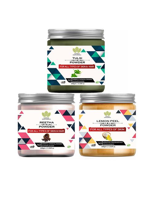 100% pure & naturals tulsi powder 100gm & reetha powder 100gm & lemon peel powder 100gm (pack of 3) 300gm - 18636561 - Very Small Image - 1