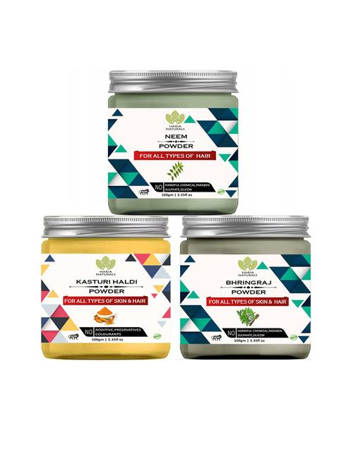 100% pure & naturals neem powder 100gm & kasturi haldi powder 100gm & bhringraj powder 100gm (pack of 3) 300gm - 18636563 - Very Small Image - 1