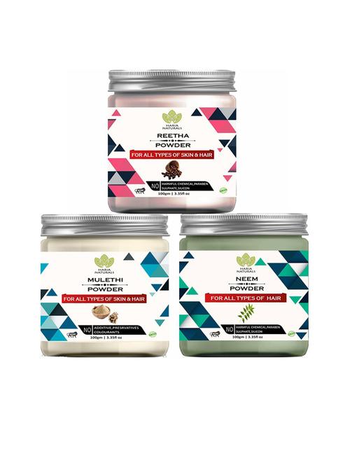 100% pure & naturals reetha powder 100gm & mulethi powder 100gm & neem powder 100gm (pack of 3) 300gm - 18636564 - Very Small Image - 1
