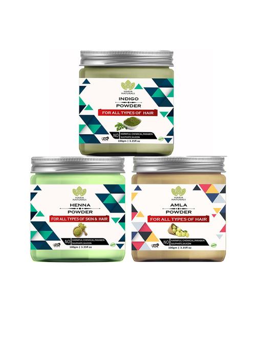 100% pure & naturals indigo powder 100gm & henna powder 100gm & amla powder 100gm (pack of 3) 300gm - 18636569 - Very Small Image - 1