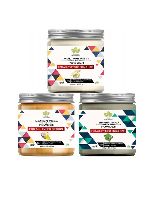 100% pure & naturals multani mitti powder 100gm & lemon peel powder 100gm & bhringraj powder 100gm (pack of 3) 300gm - 18636574 - Very Small Image - 1