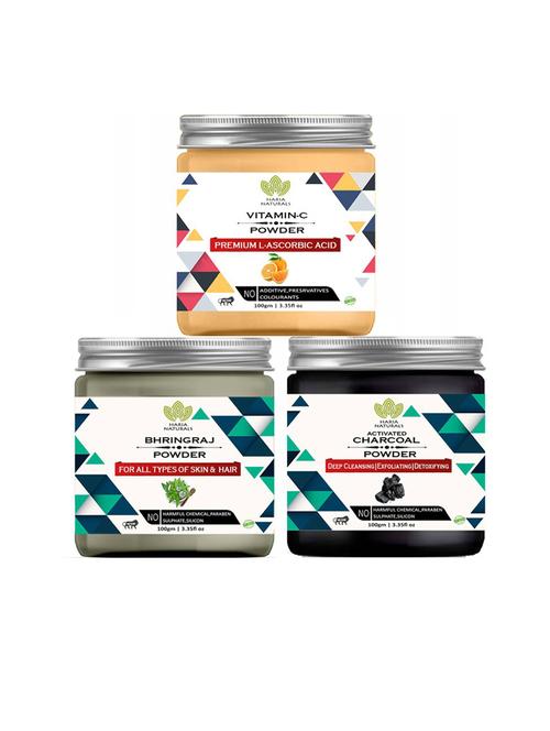 100% pure & naturals vitamin-c powder 100gm & bhringraj powder 100gm & charcoal powder 100gm (pack of 3) 300gm - 18636577 - Very Small Image - 1