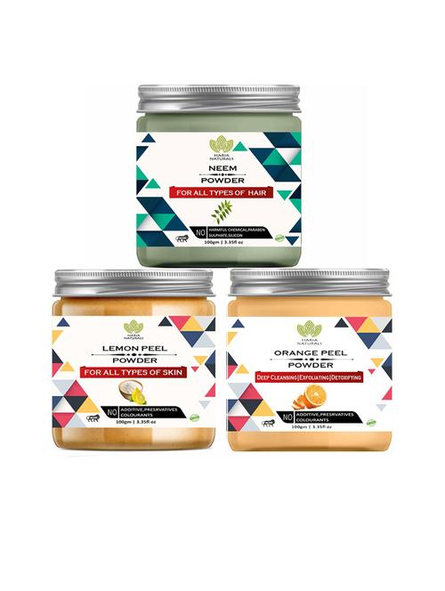 100% pure & naturals neem powder 100gm & lemon peel powder 100gm & orange peel powder 100gm (pack of 3) 300gm - 18636578 - Very Small Image - 1