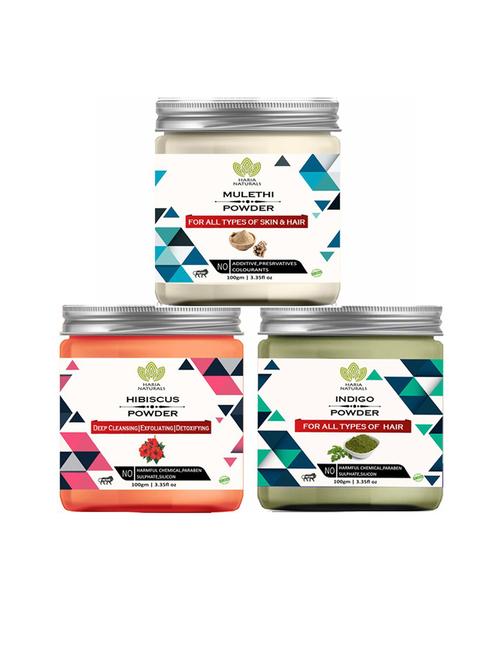 100% pure & naturals mulethi powder 100gm & hibiscus powder 100gm & indigo powder 100gm (pack of 3) 300gm - 18636581 - Very Small Image - 1