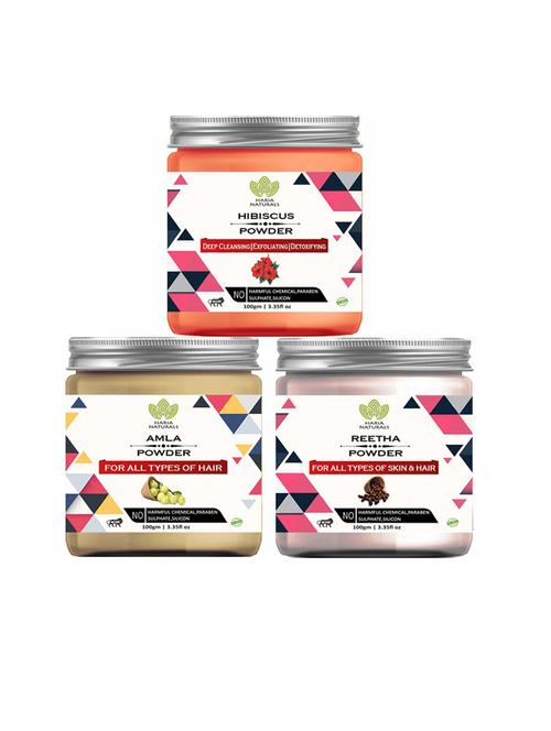 100% pure & naturals hibiscus powder 100gm & amla powder 100gm & reetha powder 100gm (pack of 3) 300gm - 18636588 - Very Small Image - 1