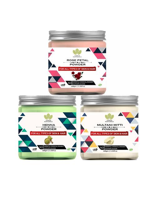 100% pure & naturals rose petal powder 100gm & henna powder 100gm & multani mitti powder 100gm (pack of 3) 300gm - 18636590 - Very Small Image - 1