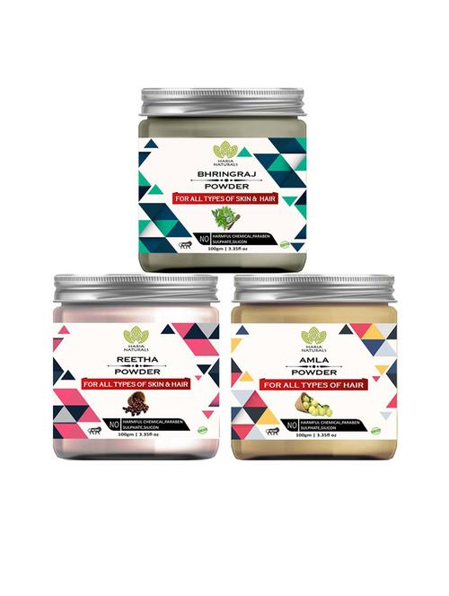 100% pure & naturals bhringraj powder 100gm & reetha powder 100gm & amla powder 100gm (pack of 3) 300gm - 18636599 - Very Small Image - 1