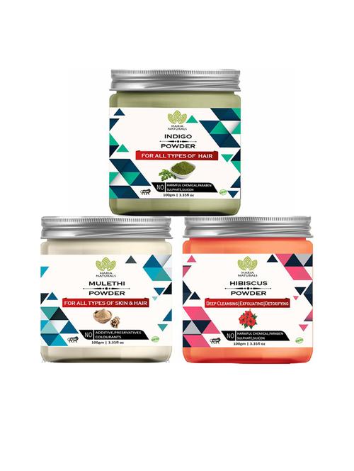 100% pure & naturals indigo powder 100gm & mulethi powder 100gm & hibiscus powder 100gm (pack of 3) 300gm - 18636600 - Very Small Image - 1