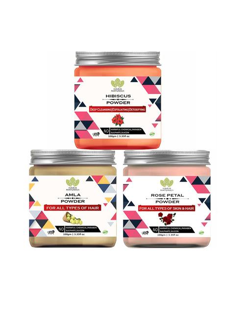 100% pure & naturals hibiscus powder 100gm & amla powder 100gm & rose petal powder 100gm (pack of 3) 300gm - 18636602 - Very Small Image - 1