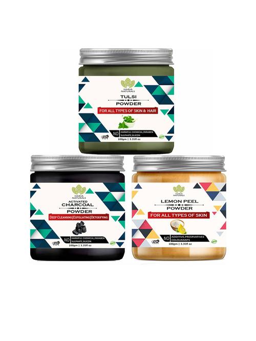 100% pure & naturals tulsi powder 100gm & charcoal powder 100gm & lemon peel powder 100gm (pack of 3) 300gm - 18636607 - Very Small Image - 1