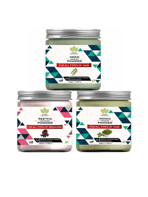 100% pure & naturals neem powder 100gm & reetha powder 100gm & indigo powder 100gm (pack of 3) 300gm - 18636608 - Very Small Image - 1