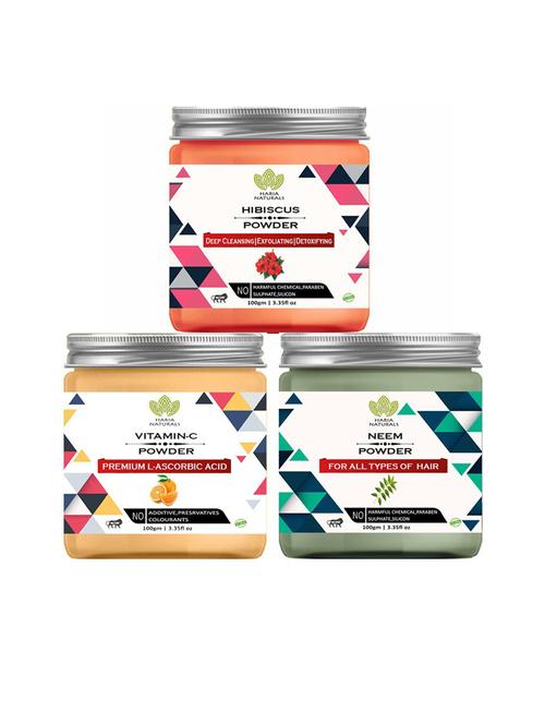 100% pure & naturals hibiscus powder 100gm & vitamin-c powder 100gm & neem powder 100gm (pack of 3) 300gm - 18636610 - Very Small Image - 1