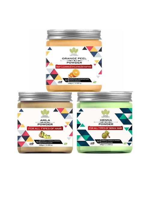 100% pure & naturals orange peel powder 100gm & amla powder 100gm & henna powder 100gm (pack of 3) 300gm - 18636612 - Very Small Image - 1