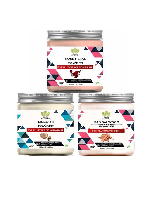 100% pure & naturals rose petal powder 100gm & mulethi powder 100gm & sandalwood powder 100gm (pack of 3) 300gm - 18636617 - Very Small Image - 1