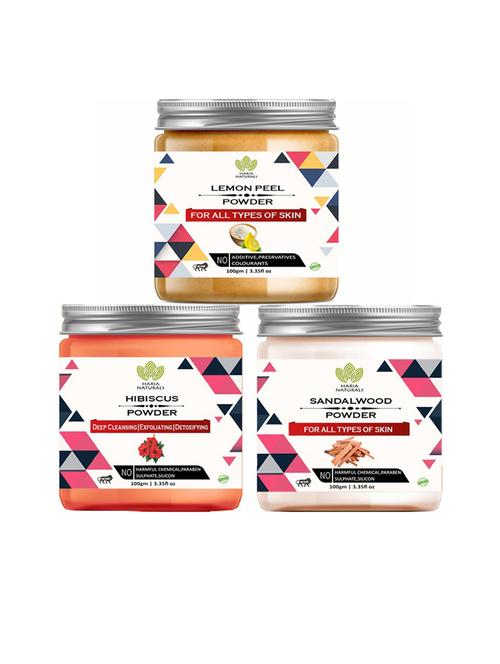 100% pure & naturals lemon peel powder 100gm & hibiscus powder 100gm & sandalwood powder 100gm (pack of 3) 300gm - 18636624 - Very Small Image - 1