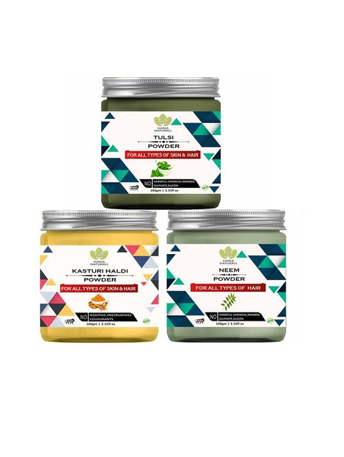 100% pure & naturals tulsi powder 100gm & kasturi haldi powder 100gm & neem powder 100gm (pack of 3) 300gm - 18636626 - Very Small Image - 1