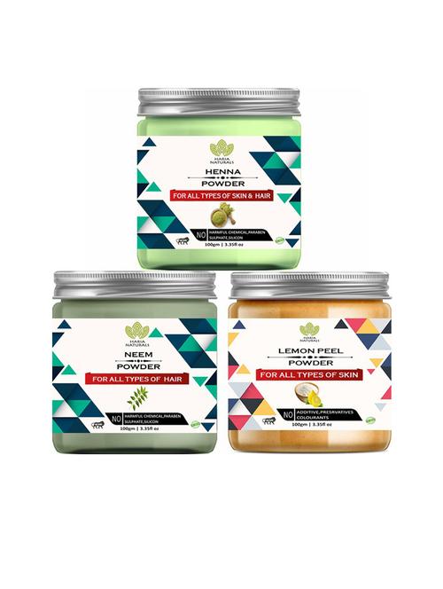 100% pure & naturals henna powder 100gm & neem powder 100gm & lemon peel powder 100gm (pack of 3) 300gm - 18636642 - Very Small Image - 1
