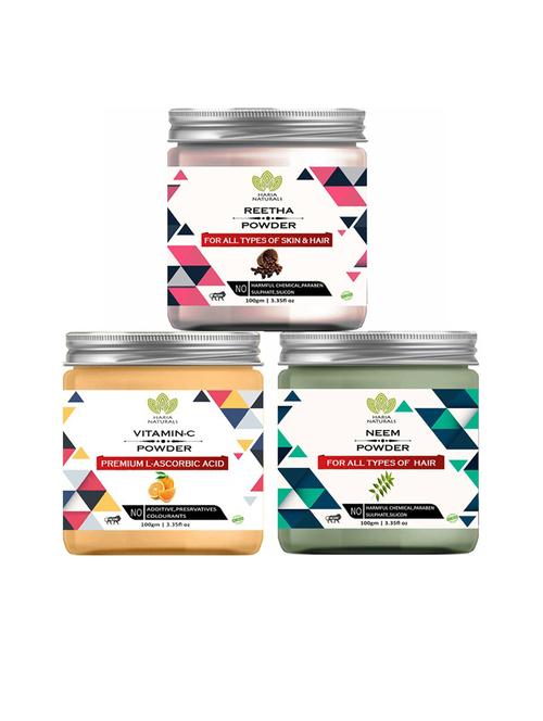 100% pure & naturals reetha powder 100gm & vitamin-c powder 100gm & neem powder 100gm (pack of 3) 300gm - 18636643 - Very Small Image - 1
