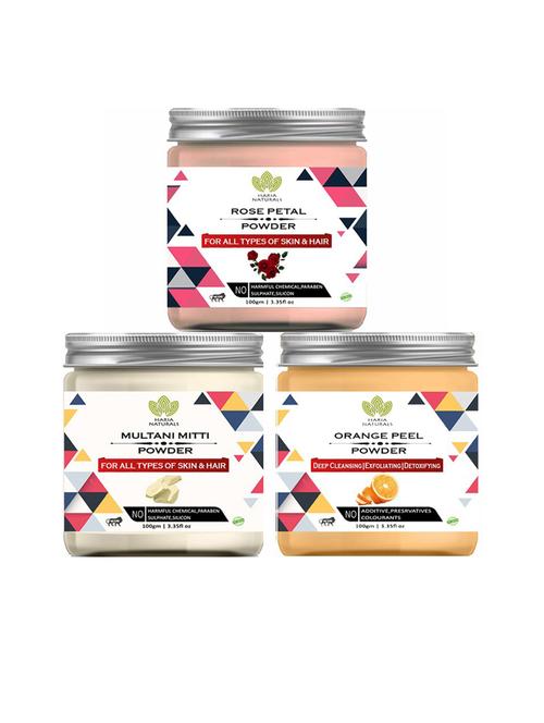 100% pure & naturals rose petal powder 100gm & multani mitti powder 100gm & orange peel powder 100gm (pack of 3) 300gm - 18636648 - Very Small Image - 1