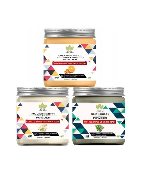 100% pure & naturals orange peel powder 100gm & multani mitti powder 100gm & bhringraj powder 100gm (pack of 3) 300gm - 18636651 - Very Small Image - 1