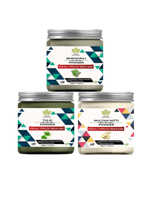100% pure & naturals bhringraj powder 100gm & tulsi powder 100gm & multani mitti powder 100gm (pack of 3) 300gm - 18636653 - Very Small Image - 1