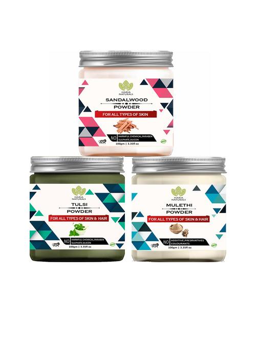 100% pure & naturals sandalwood powder 100gm & tulsi powder 100gm & mulethi powder 100gm (pack of 3) 300gm - 18636658 - Very Small Image - 1