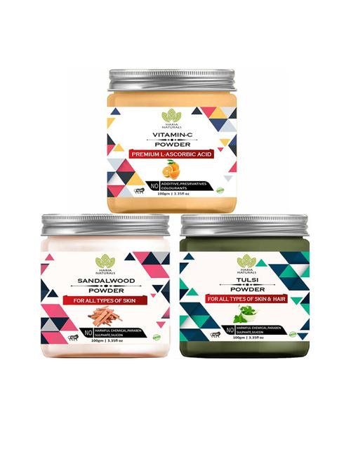 100% pure & naturals vitamin-c powder 100gm & sandalwood powder 100gm & tulsi powder 100gm (pack of 3) 300gm - 18636659 - Very Small Image - 1