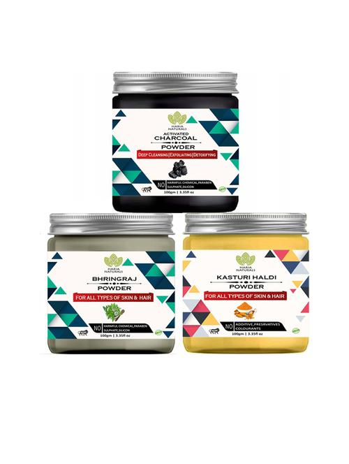 100% pure & naturals charcoal powder 100gm & bhringraj powder 100gm & kasturi haldi powder 100gm (pack of 3) 300gm - 18636661 - Very Small Image - 1