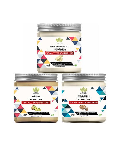 100% pure & naturals multani mitti powder 100gm & amla powder 100gm & mulethi powder 100gm (pack of 3) 300gm - 18636662 - Very Small Image - 1
